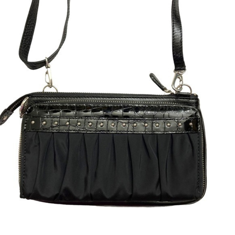 Brighton black nylon leather studded crossbody bag